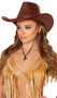 Unisex cowboy hat is made of soft faux suede material and features contrast lace up stitching and removable chin strap.