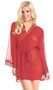 Front tie sheer short robe with scalloped lace collar and sleeve trim.