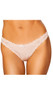 Lace thong panty features a front satin bow and scalloped trim.