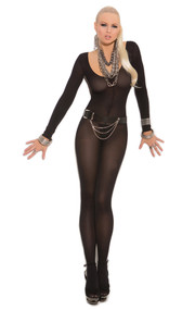 Opaque long sleeve open crotch bodystocking.