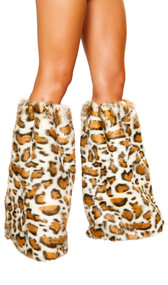 Leopard print fuzzy legwarmers with elastic top. Pair.