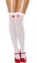 Over the knee high stockings with red cross decal. Garters not included. 