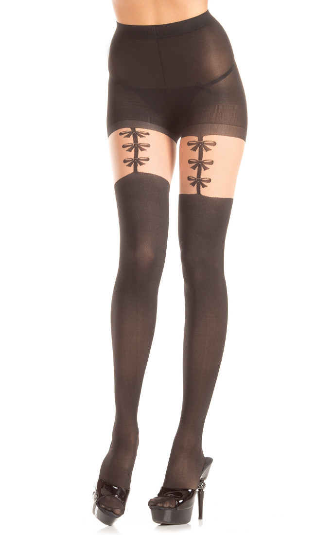 Pantyhose Faux Garter Straps Bows