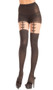 Opaque pantyhose with faux thigh high design and faux bow garter strap details.