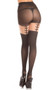Opaque pantyhose with faux thigh high design and faux bow garter strap details.