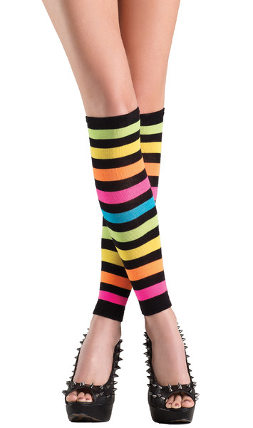 Knee high footless rainbow striped leggings.