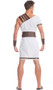 Mighty Mercenary costume includes toga with faux leather straps and gold pattern trim, matching belt, and wristbands. Three piece set.