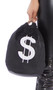 All About the Money Handbag is a woven bag with dollar sign applique and drawstring rope closure.