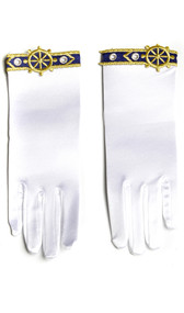 Satin wrist length gloves with nautical theme applique.