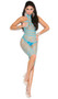 Crochet and fishnet halter neck, mid length bodystocking with open crotch.