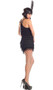 Flirtatious Flapper costume includes sleeveless fringe dress, faux pearl necklace and sequin feather headband. Three piece set.