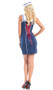 Chief of the Boat sailor costume includes sleeveless zip front dress with collar, faux buttons, lace up back detail, and attached cape. Hat with bow also included. Two piece set.