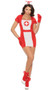Naughty Nurse costume includes short sleeve mini dress, matching head piece, and gloves. Three piece set.