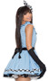 Storybook Alice costume includes sleeveless mini dress with checkered pattern detail and ruffle trim, apron, oversized bow head piece and elbow length gloves. Four piece set.