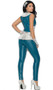 Galaxy Girl costume includes sleeveless zip front jumpsuit with high collar, star hair pins and gloves. Three piece set.