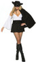 Daring Bandit costume includes sleeveless mini dress with ruffled V neckline, adjustable shoulder straps and back zipper closure. Matching arm sleeves, cape with tie closure, hat and mask also included. Five piece set.
