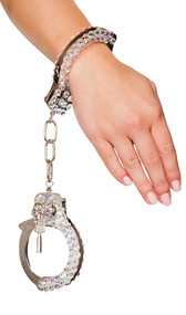 Functional metal handcuffs with rhinestone detail on both sides of each cuff. Two keys are included.