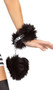 Functional plastic handcuffs with faux fur trim detail. Two plastic keys are included.