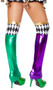 Metallic thigh high jester stockings with colored diamond pattern and open foot.