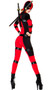 Rebellious costume includes long sleeve two-toned bodysuit, mask headpiece, and waist and thigh harness. Three piece set.