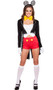 Mousy Maiden costume includes strapless top, shorts with oversized faux button detail, jacket with rhinestones and tails, bow tie, and mouse ear headband. Five piece set.