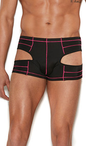 Boxer brief with cut out sides and contrast hot pink stitching.