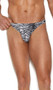 Men's side snap closure thong with Zebra design.