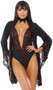 Satin robe with black lace and red satin trim, sash front closure.