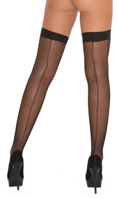 Fishnet thigh high stockings with back seam.