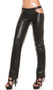 Leather pants with side cut outs, chain detail and back zipper closure.