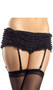 Lace ruffled booty shorts with satin bow detail and attached garter straps. Straps are adjustable.