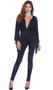 Angel sleeve jumpsuit with ultra low plunging neckline and backside zipper detail.