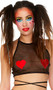 Mesh halter crop top with red heart patches.