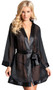 Short length sheer chiffon robe with wide cut sleeves, satin trim and sash. Relaxed fit.