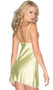 Satin pull on style chemise with scalloped lace trim, thigh high slit, and adjustable straps.