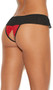 Red lace panty with black chiffon ruffle, satin bow, and peek a boo back detail.