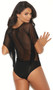 Sheer mesh and Lycra slip on teddy with short flared sleeves. Closed crotch.