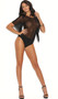 Sheer mesh and Lycra slip on teddy with short flared sleeves. Closed crotch.