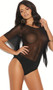 Sheer mesh and Lycra slip on teddy with short flared sleeves. Closed crotch.