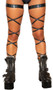 Snake skin (faux) leg straps with attached thigh garter. 100" long straps, wrap around your leg and tie. Two per package.