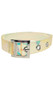 Clear iridescent vinyl choker with adjustable belt buckle and grommet detail. Color varies depending on the way the light hits it. Measures about 7/8" wide.
