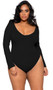 Super soft long sleeve body suit with scoop neck and back, snap crotch, high cut sides and cheeky cut back.