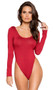 Super soft long sleeve body suit with scoop neck and back, snap crotch, high cut sides and cheeky cut back.