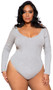 Super soft long sleeve body suit with scoop neck and back, snap crotch, high cut sides and cheeky cut back.