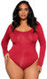 Super soft long sleeve body suit with scoop neck and back, snap crotch, high cut sides and cheeky cut back.