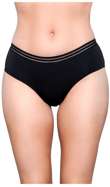 Seamless microfiber brief panty with striped elastic waistband.