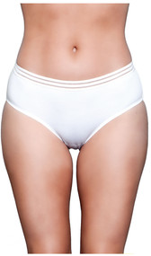 Seamless microfiber brief panty with striped elastic waistband.