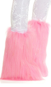 Faux fur legwarmers with shimmering metallic gold strands and velvet covered elastic top. Pair.