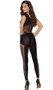 Footless sheer and opaque bodystocking with fence net sides, cap sleeves, and scoop neck and back.