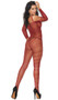 Crochet long sleeve bodystocking with cold shoulders, square neckline, burnout pattern and open crotch.